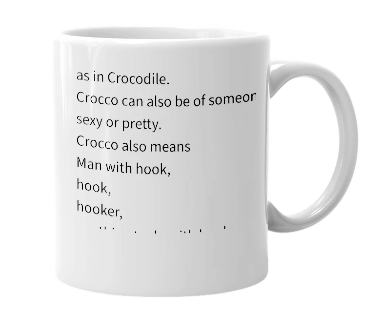 White mug with the definition of 'Crocco'