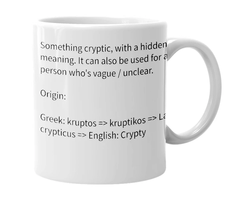 White mug with the definition of 'Crypty'