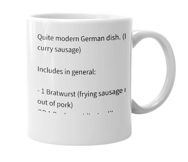 White mug with the definition of 'Currywurst'