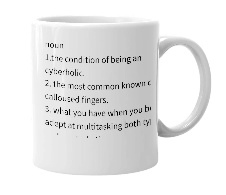 White mug with the definition of 'Cyberholism'