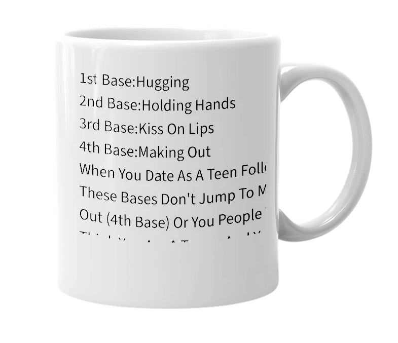 White mug with the definition of 'Dating Bases For Teens'
