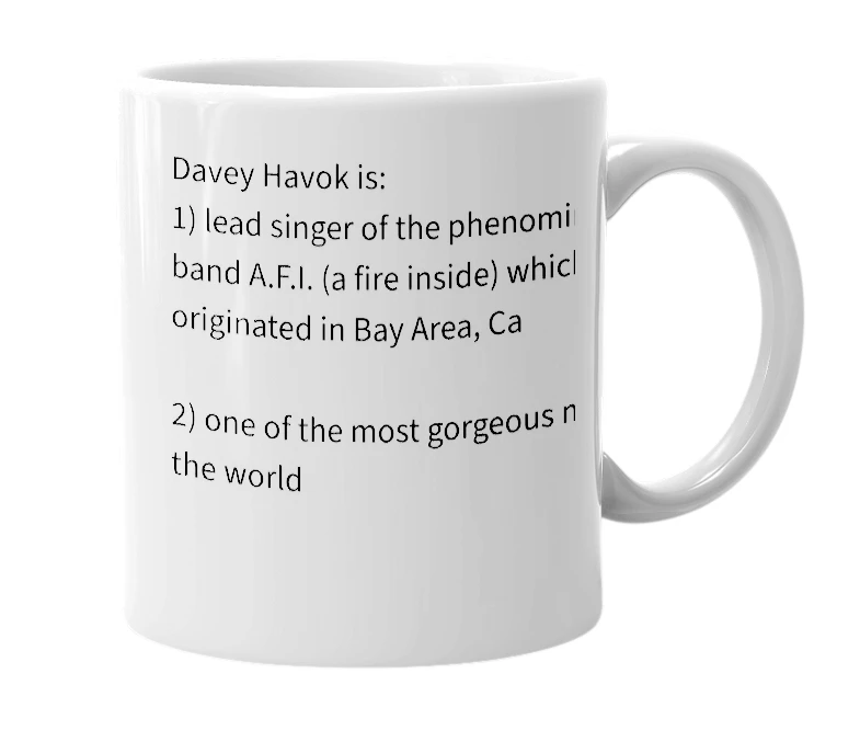 White mug with the definition of 'Davey Havok'