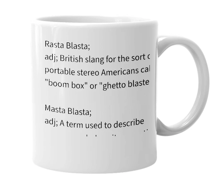 White mug with the definition of 'DeeJay Blasta'