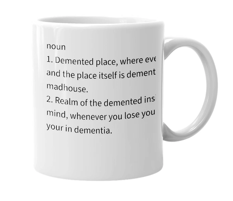 White mug with the definition of 'Dementia'