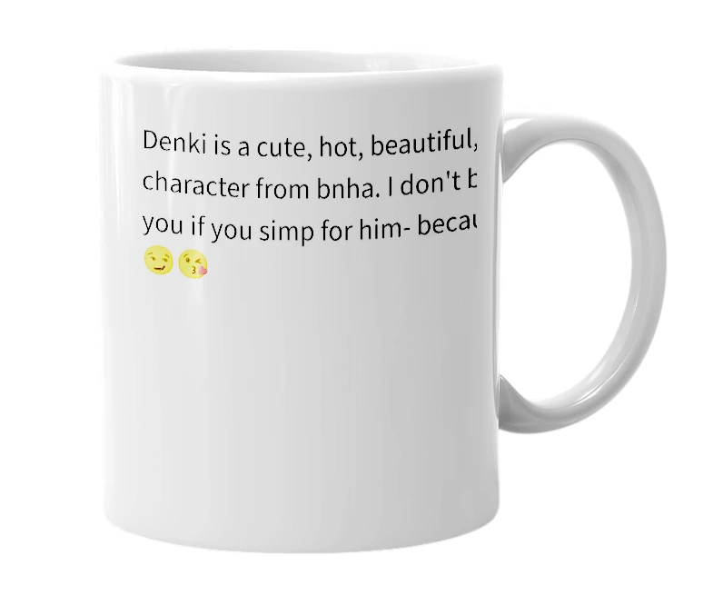 White mug with the definition of 'Denki'