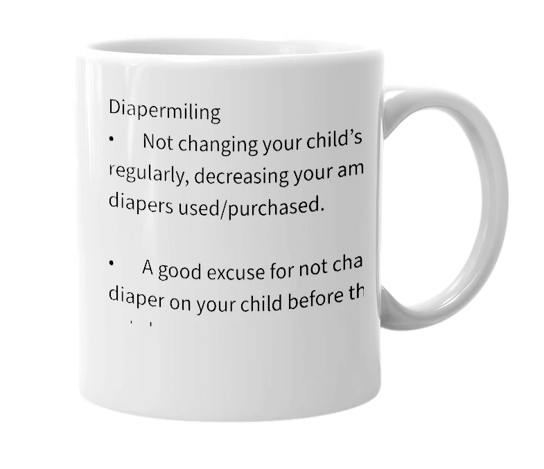White mug with the definition of 'Diapermiling'