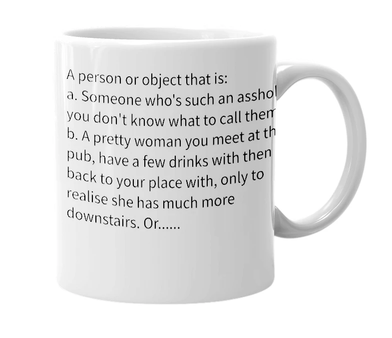 White mug with the definition of 'Dick tit'