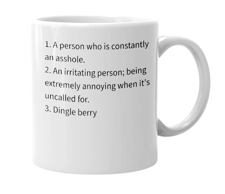 White mug with the definition of 'Dick-bucket'