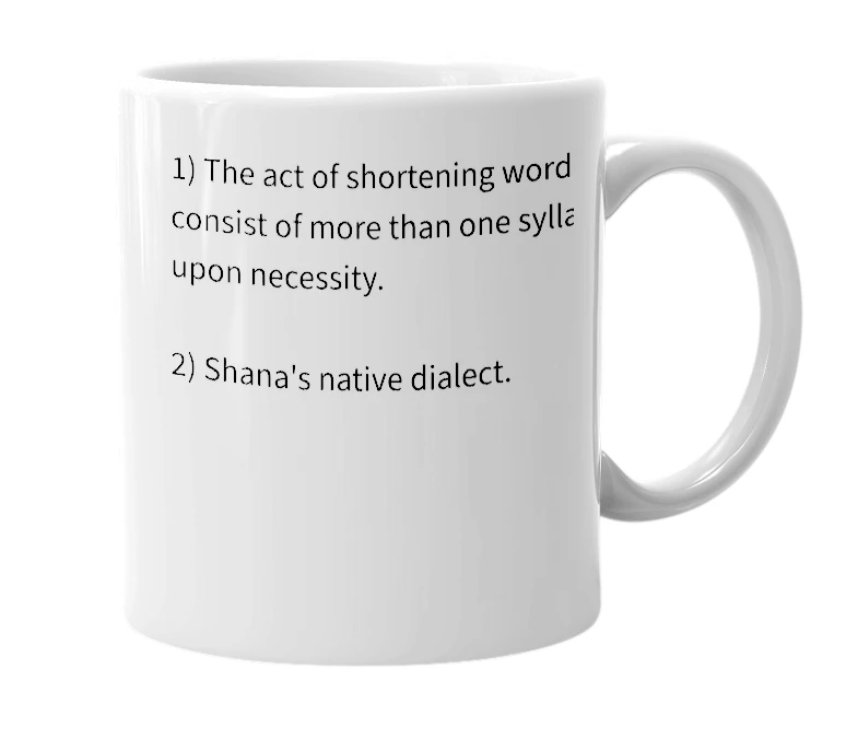 White mug with the definition of 'Disenlongate'
