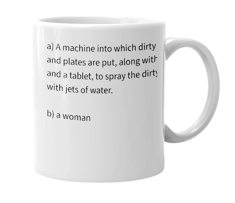 White mug with the definition of 'Dishwasher'