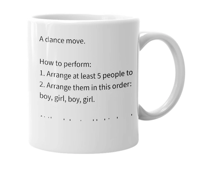 White mug with the definition of 'Domino Dancing'