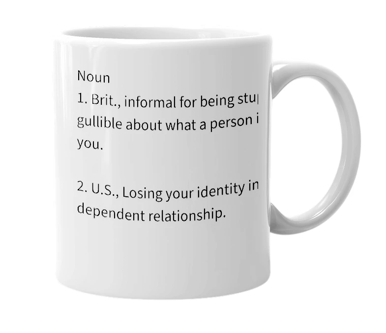 White mug with the definition of 'Don't mug yourself'