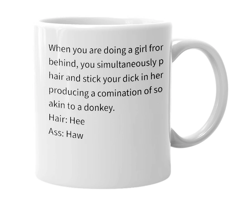 White mug with the definition of 'Donkey'