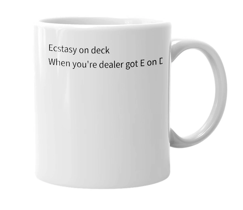 White mug with the definition of 'E on D'