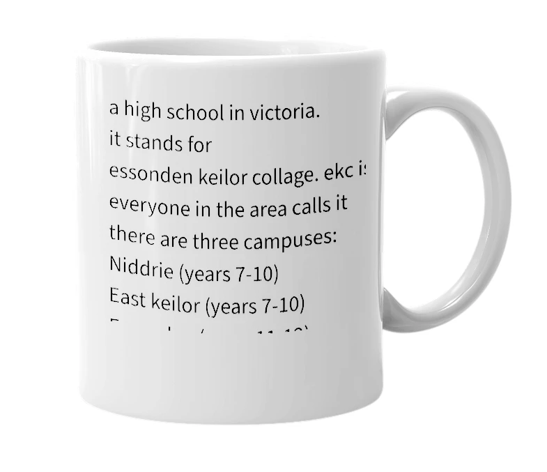 White mug with the definition of 'EKC'