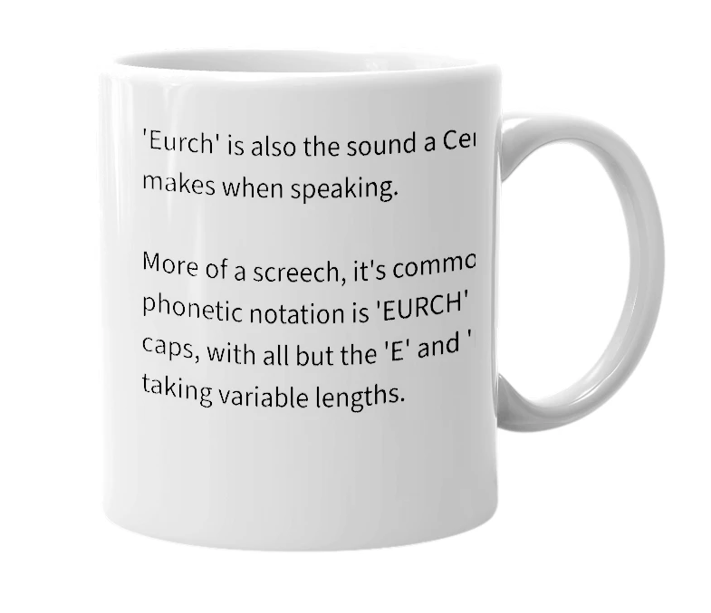 White mug with the definition of 'EURCH'