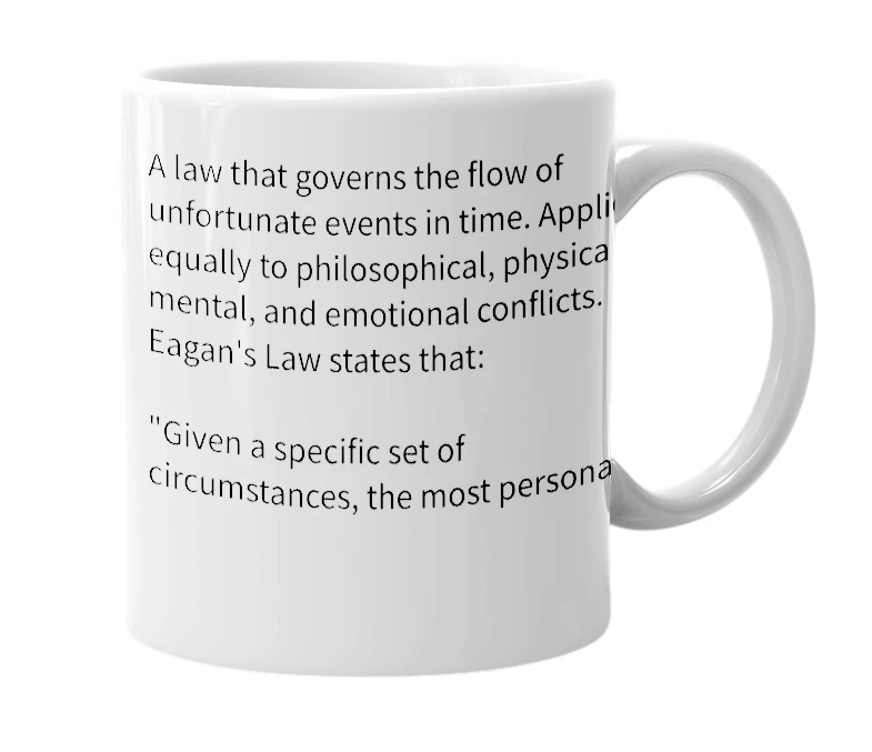 White mug with the definition of 'Eagan's Law'