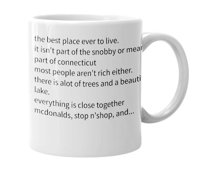 White mug with the definition of 'East Hampton, Connecticut'