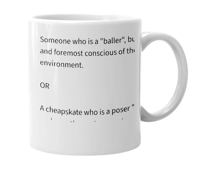 White mug with the definition of 'Eco-Baller'