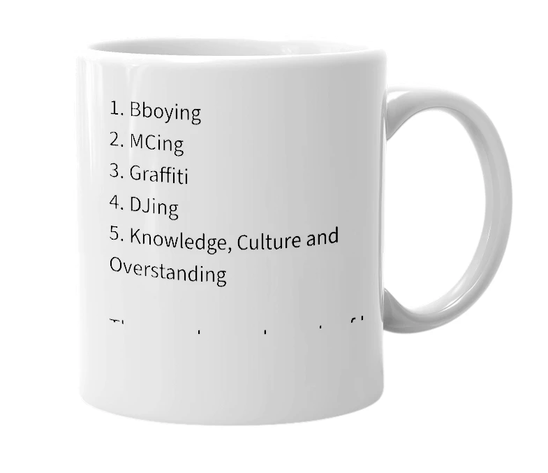 White mug with the definition of 'Elements Of Hip Hop'