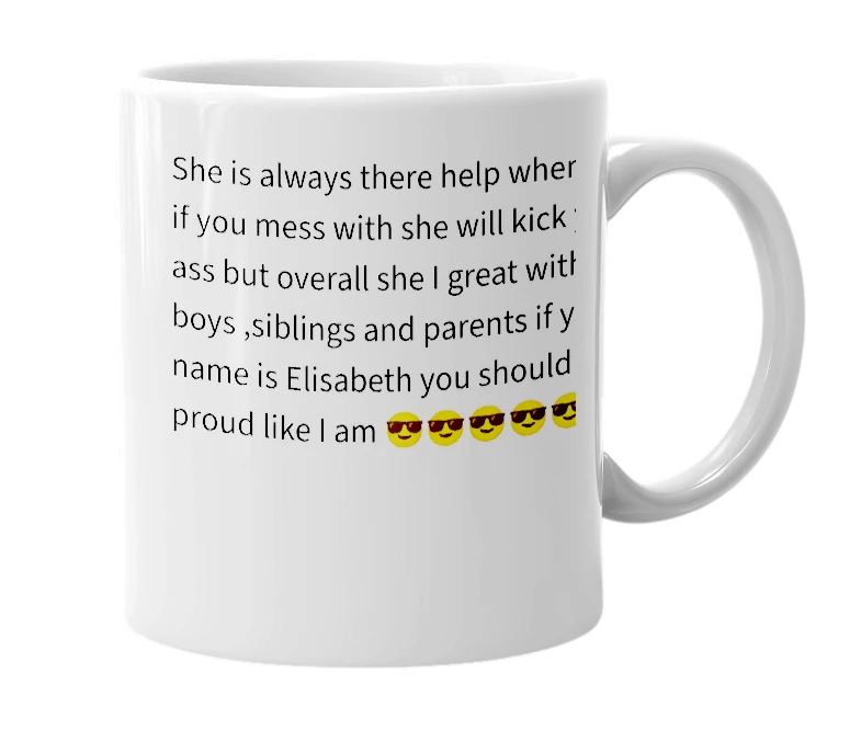White mug with the definition of 'Elisabeth'