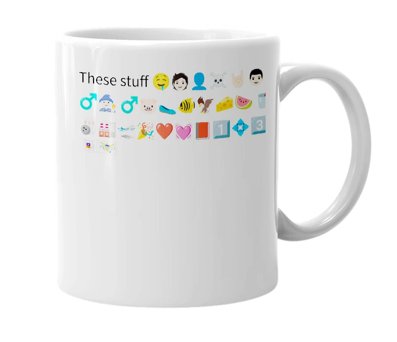 White mug with the definition of 'Emoji'