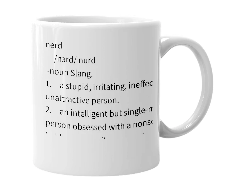 White mug with the definition of 'Emonerd'