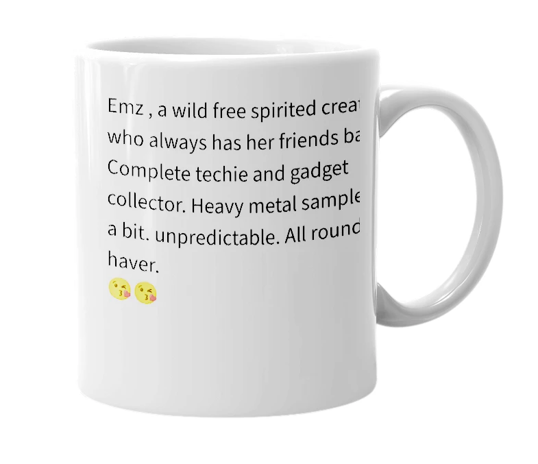 White mug with the definition of 'Emz'