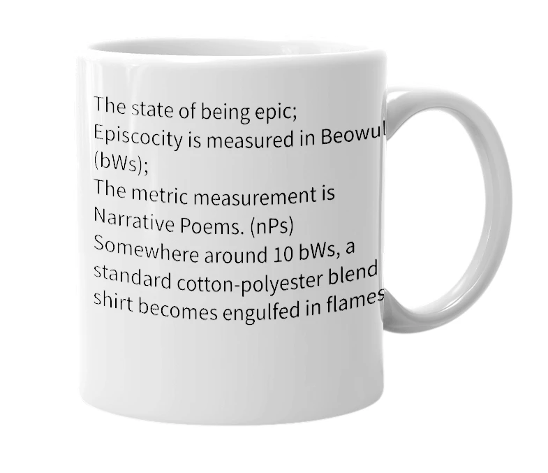 White mug with the definition of 'Episcocity'