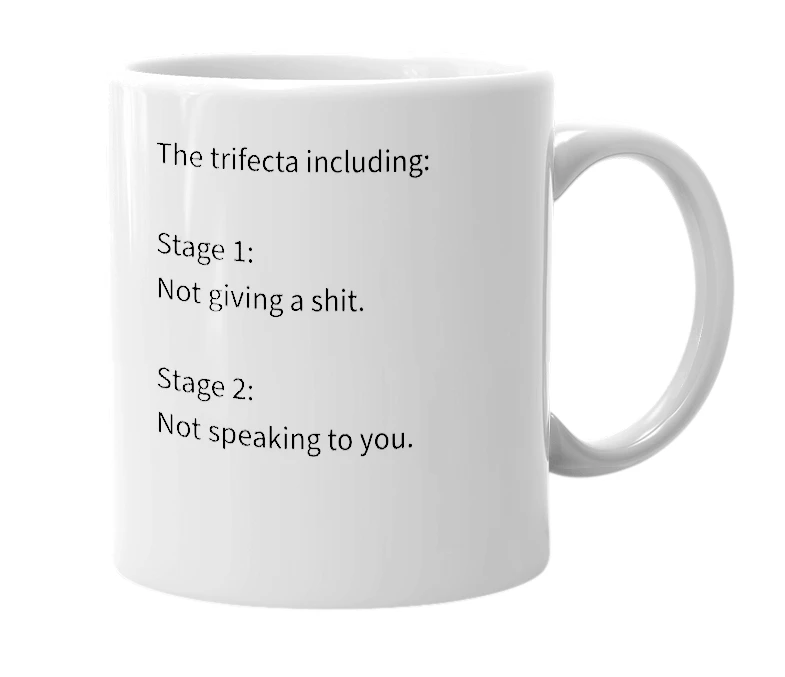 White mug with the definition of 'Erika Trifecta'