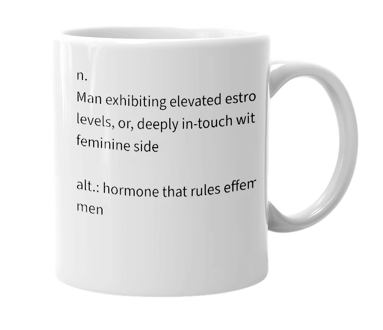 White mug with the definition of 'Estrogent'