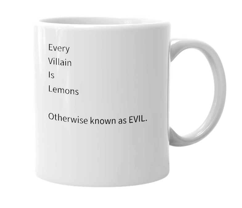 White mug with the definition of 'Evil'
