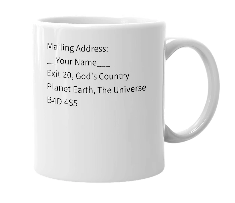 White mug with the definition of 'Exit 20'