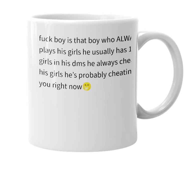 White mug with the definition of 'F-boi'