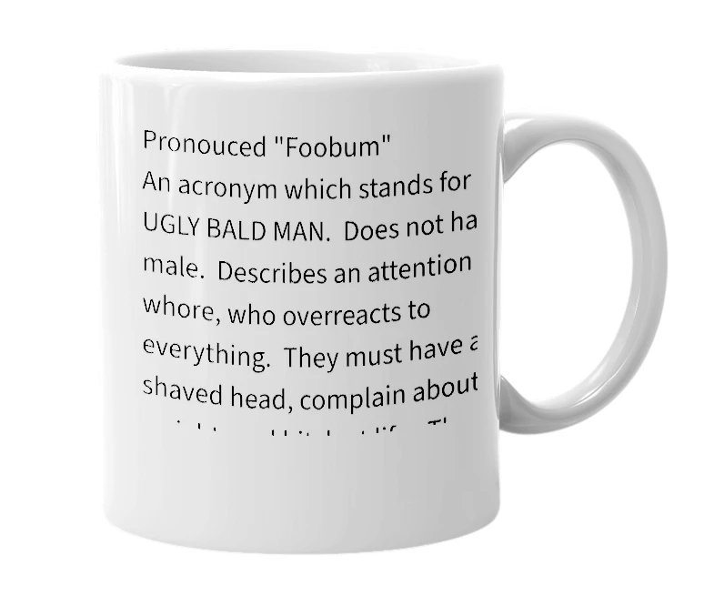 White mug with the definition of 'FUBM'