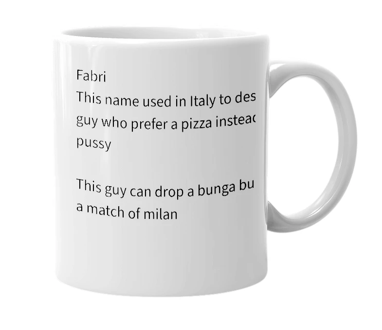 White mug with the definition of 'Fabri'