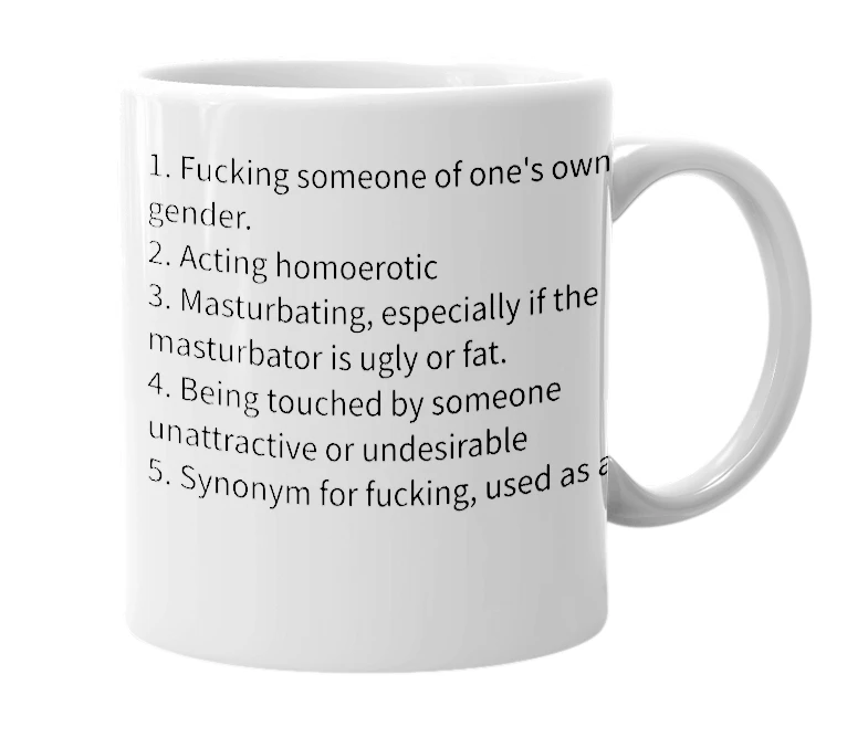 White mug with the definition of 'Fagging'