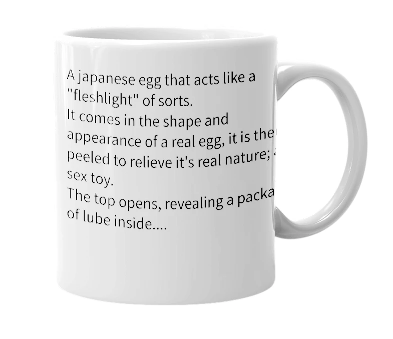 White mug with the definition of 'Fantasy egg'