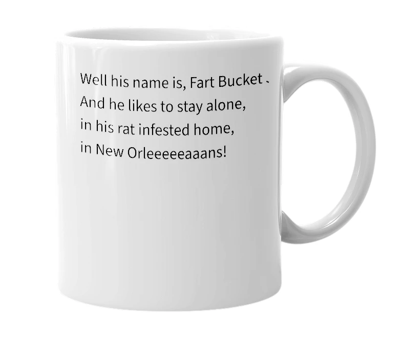 White mug with the definition of 'Fart Bucket Jones'