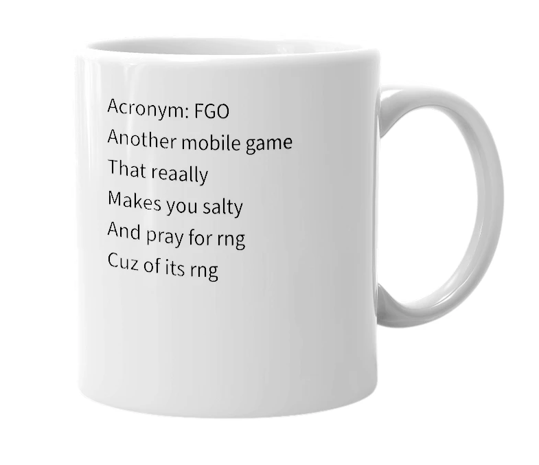 White mug with the definition of 'Fate Grand Order'