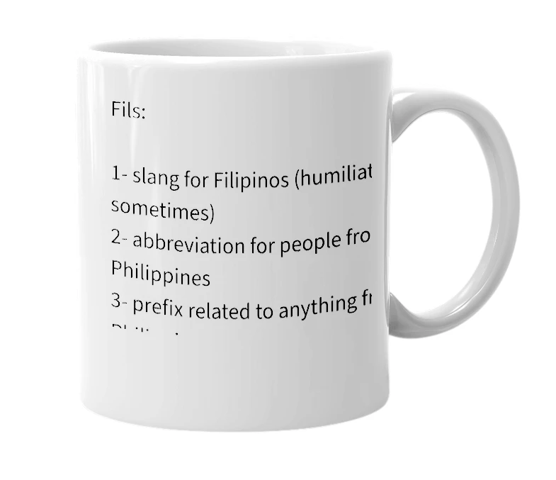 White mug with the definition of 'Fils'