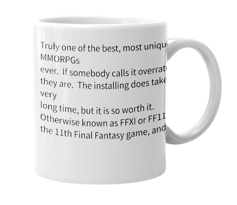 White mug with the definition of 'Final Fantasy XI'