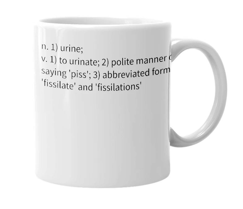 White mug with the definition of 'Fiss'