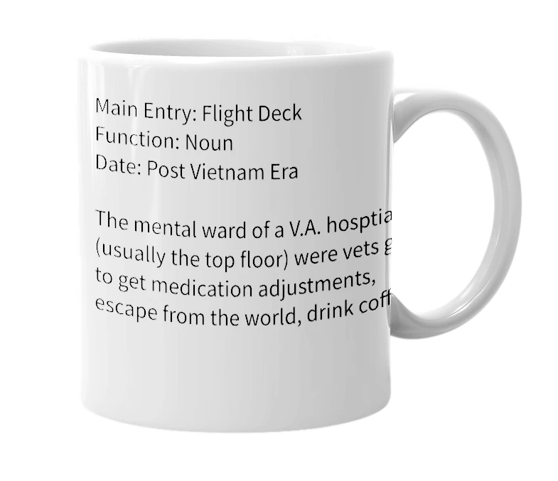 White mug with the definition of 'Flight Deck'