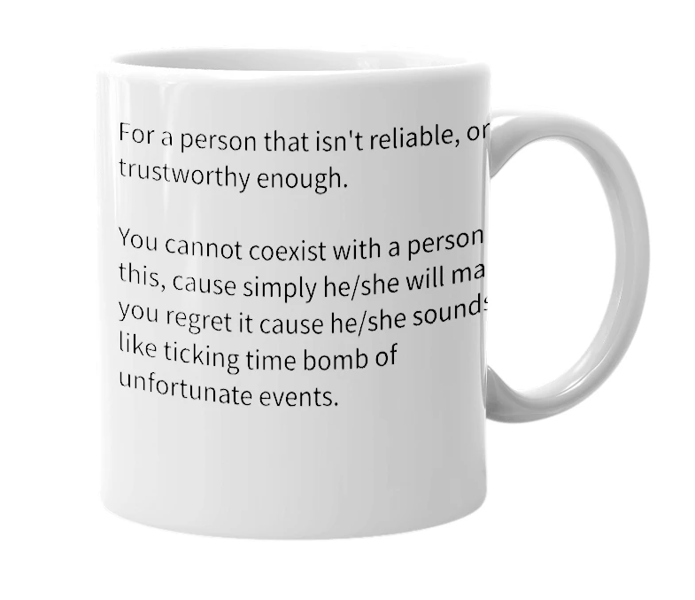 White mug with the definition of 'Flight Risk'
