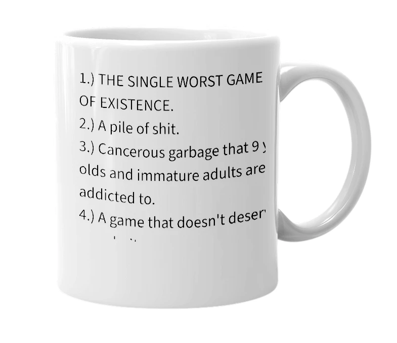 White mug with the definition of 'Fortnite'