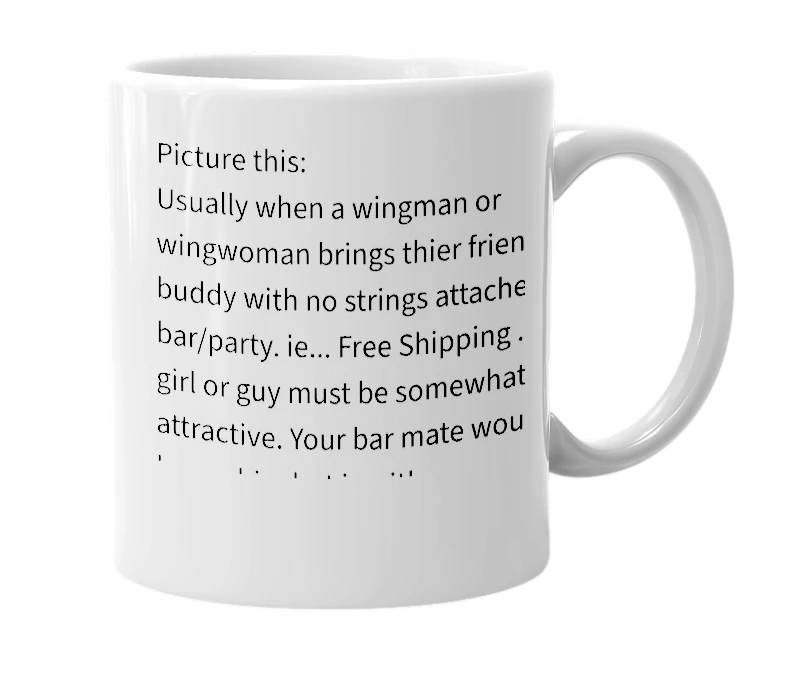 White mug with the definition of 'Free Shipping'