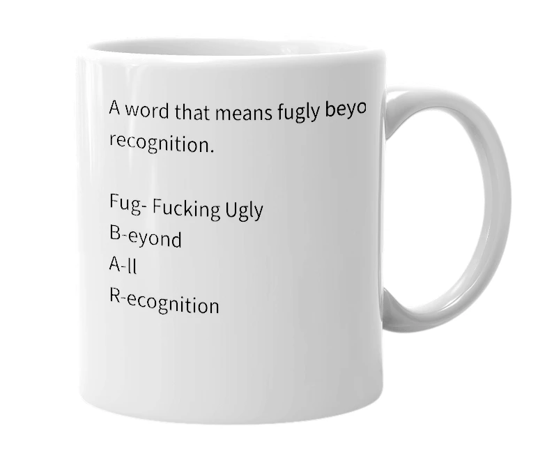 White mug with the definition of 'Fugbar'