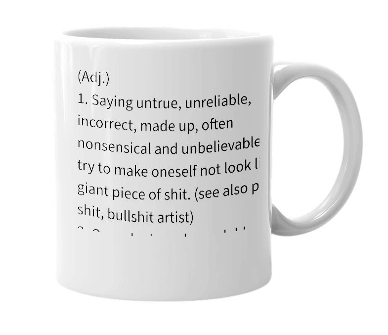 White mug with the definition of 'Full of shit'