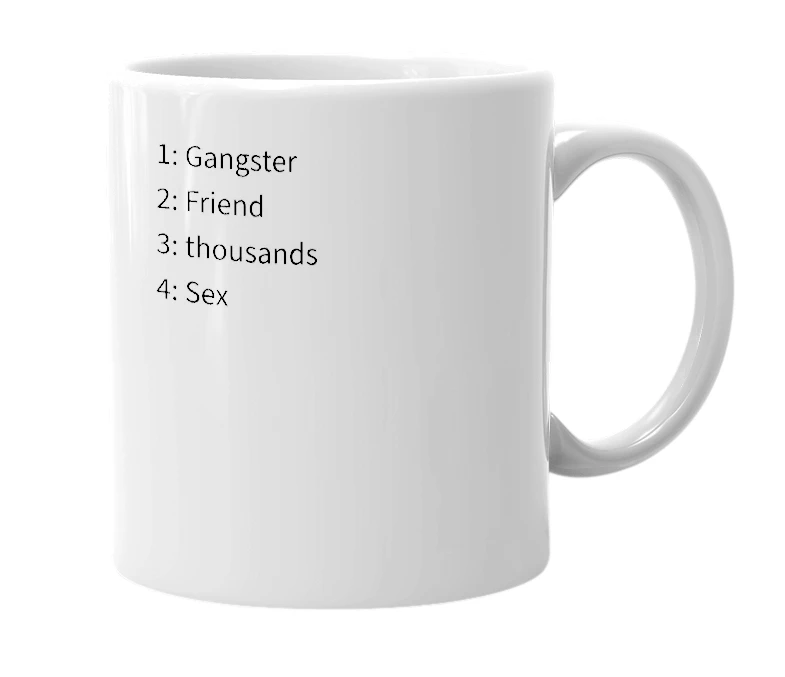 White mug with the definition of 'G'